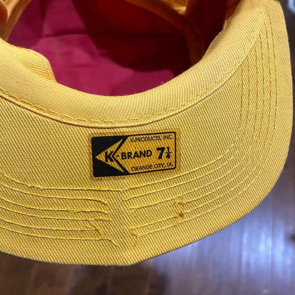 K Brand Vintage 80s Dekalb Farm Seed Yellow Green Fitted Cap Mens Size 7 1/4 - Picture 7 of 7